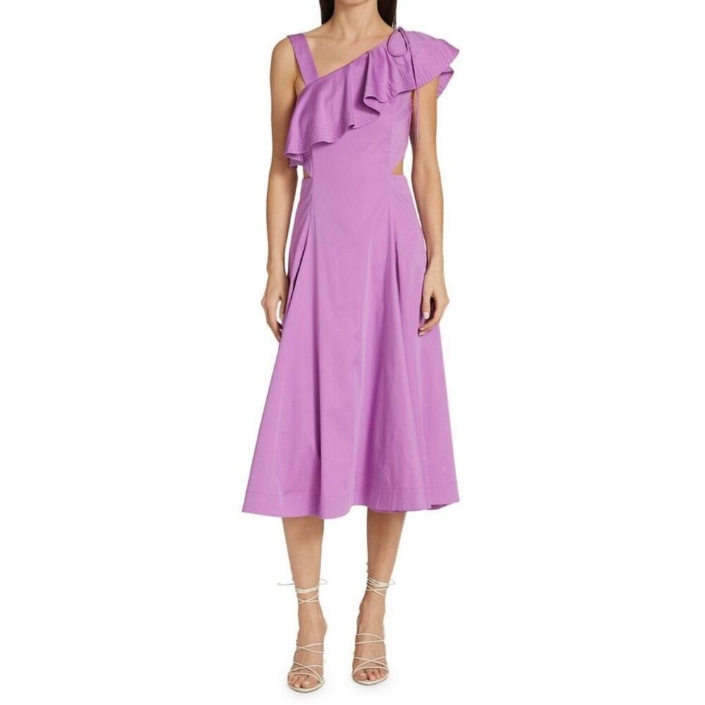 NWT Veronica Beard Beilla Dress Vivid Orchid Purple One Shoulder Ruffle Cutout 6
